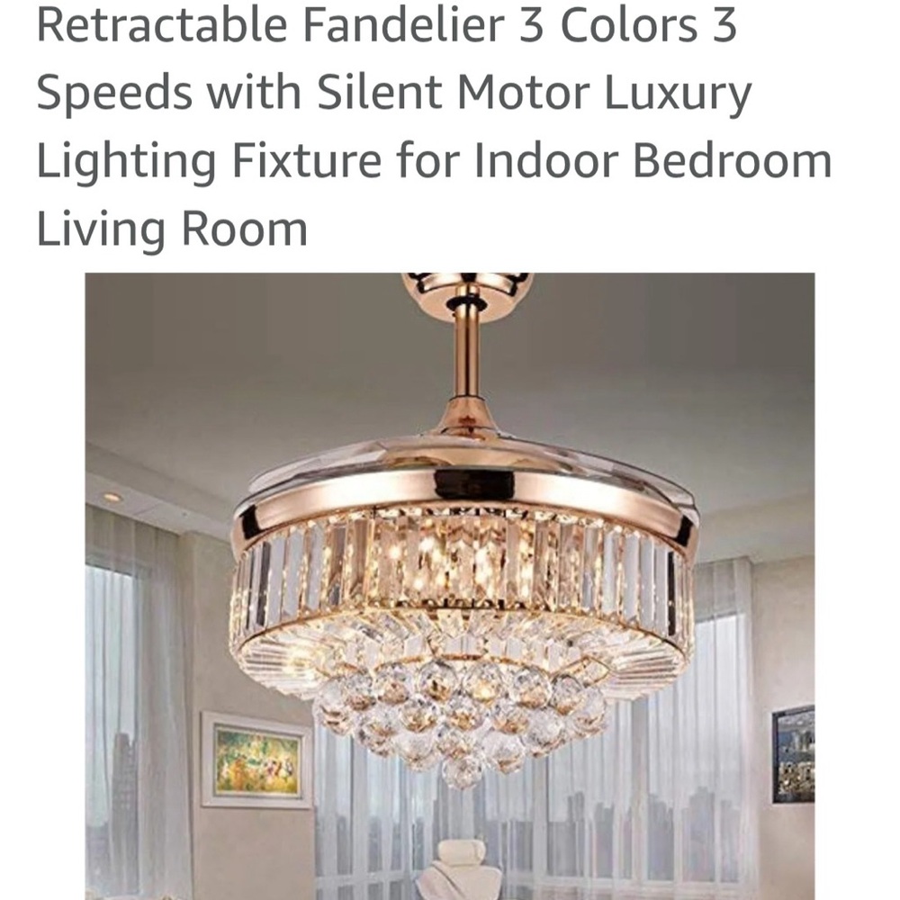 Elegant Gold Crystal Ceiling Fan with Retractable Blades